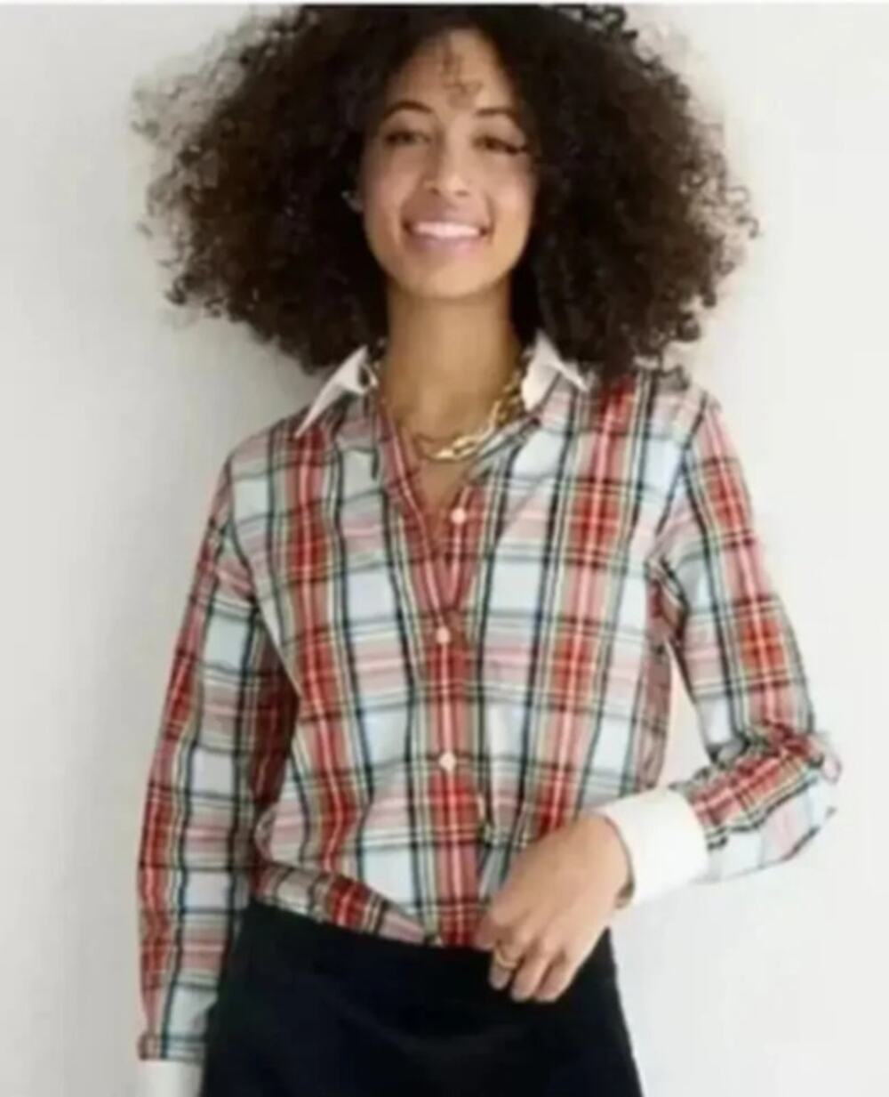 J. Crew Classic Fit Poplin Button Down in Snowy Tartan Plaid Size 10